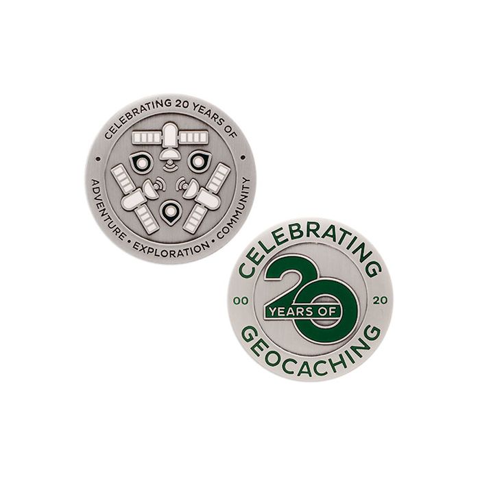 Celebrating 20 Years of Geocaching Geocoin and Trackable Tag Set