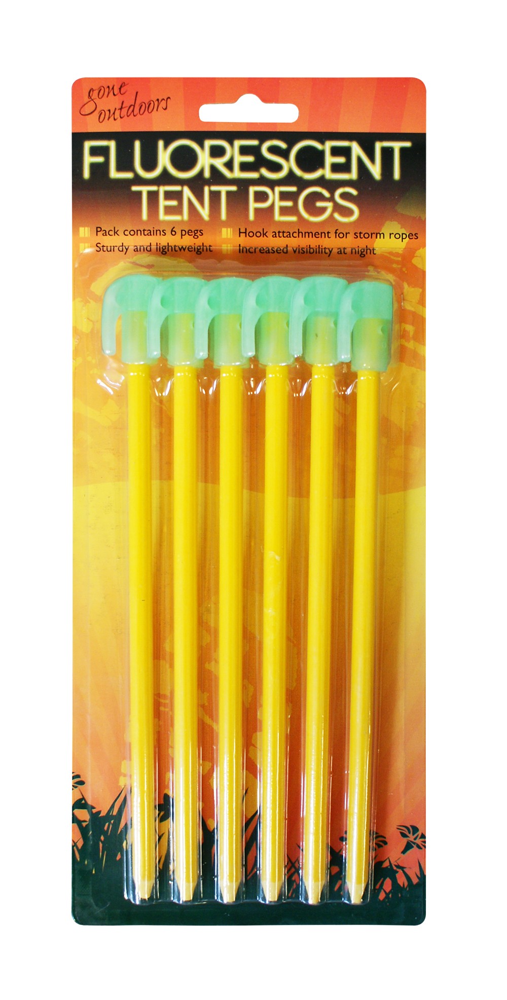 Fluoriserende teltplugger 6 Pk.