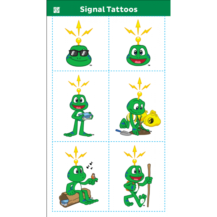 Signal the Frog®️ Temporary Tattoo Sheet: Set av 6 tattoveringer