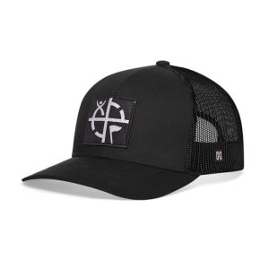 Geocaching Trucker Hat- Svart med svart/sølv lapp